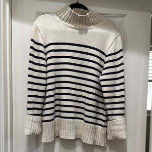 J. Crew Navy and Cream Striped Turtleneck Sweater